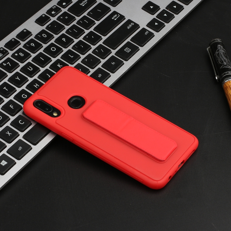 

For Galaxy A10s Shockproof Solid Color TPU Case with Wristband(Red)
