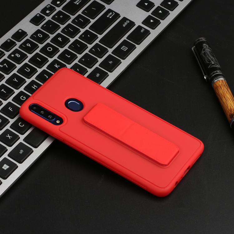 

For Galaxy A20s Shockproof Solid Color TPU Case with Wristband(Red)