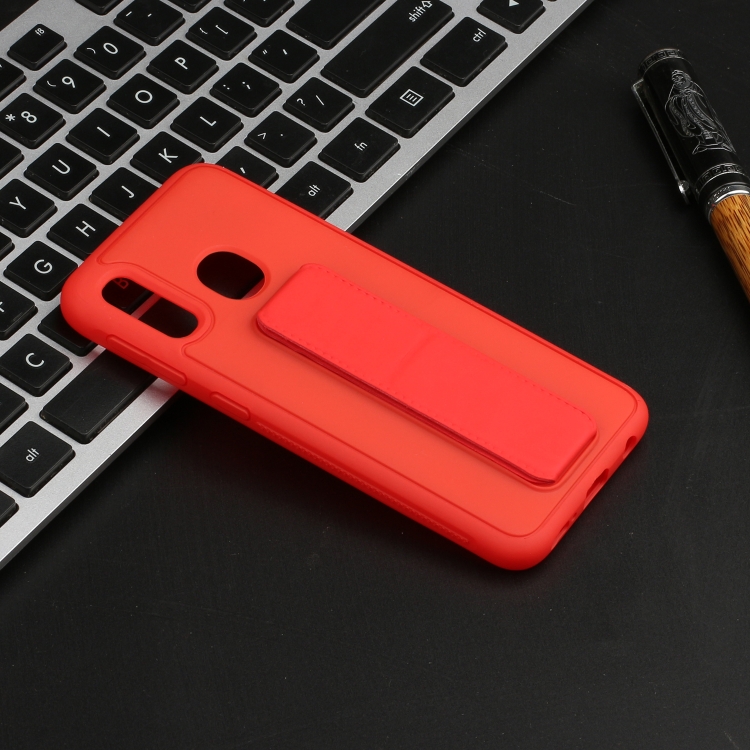 

For Galaxy A20e Shockproof Solid Color TPU Case with Wristband(Red)