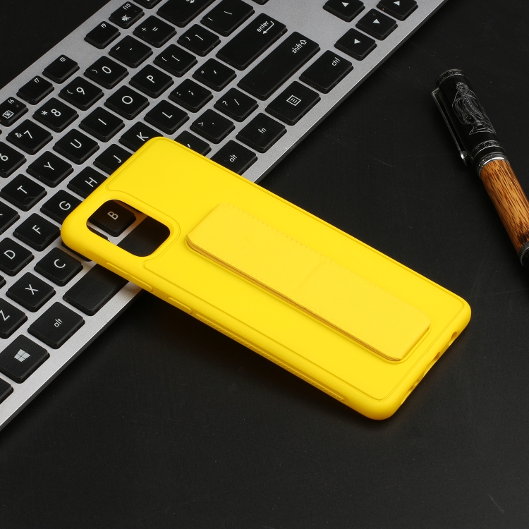 

For Galaxy A51 Shockproof Solid Color TPU Case with Wristband(Yellow)