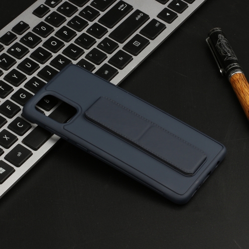

For Galaxy A71 Shockproof Solid Color TPU Case with Wristband(Dark Blue)