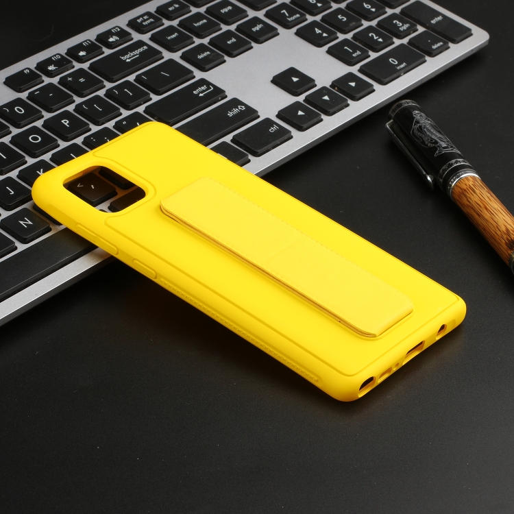 

For Galaxy A81 Shockproof Solid Color TPU Case with Wristband(Yellow)