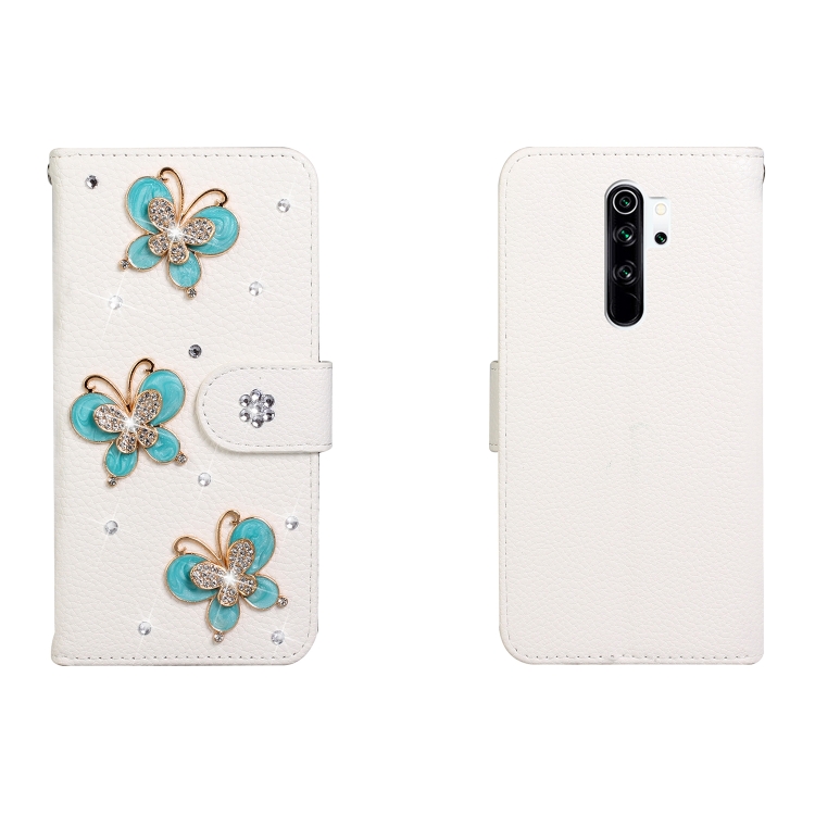 

For Xiaomi Redmi Note 8 Pro Horizontal Flip Solid Color Rhinestones Leather Case with Card Slot & Wallet & Holder(Three Butterflies)
