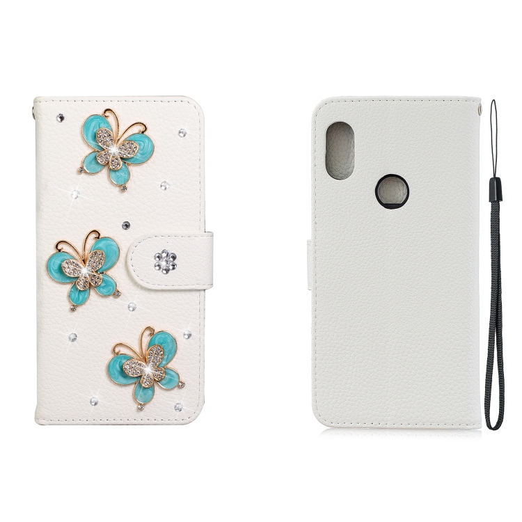 

For Xiaomi Redmi Note 6 Horizontal Flip Solid Color Rhinestones Leather Case with Card Slot & Wallet & Holder(Three Butterflies)
