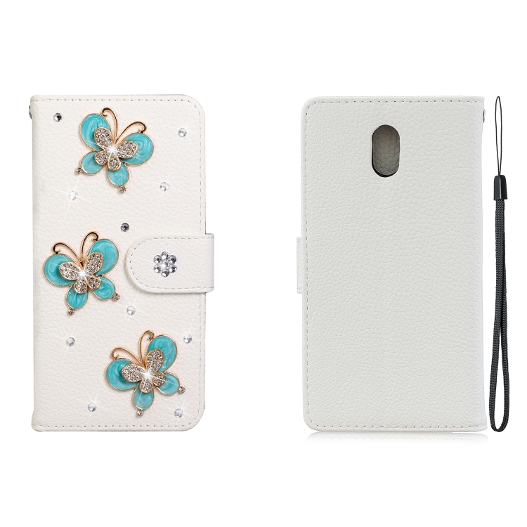 

For Nokia 3 Horizontal Flip Solid Color Rhinestones Leather Case with Card Slot & Wallet & Holder(Three Butterflies)