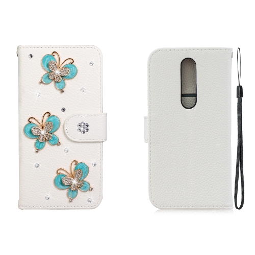 

For Nokia 7.1 Horizontal Flip Solid Color Rhinestones Leather Case with Card Slot & Wallet & Holder(Three Butterflies)