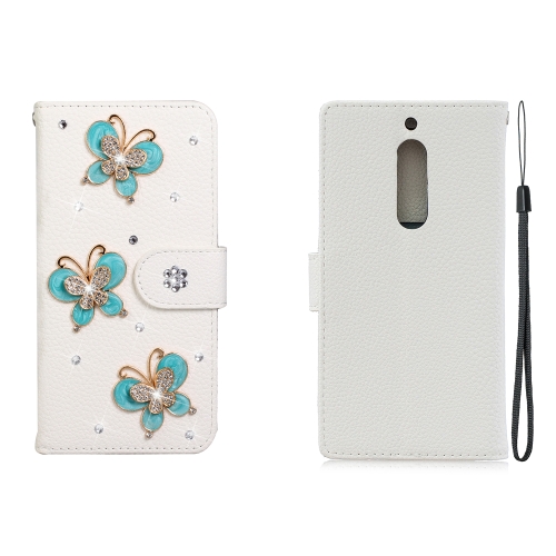 

For Nokia 5 Horizontal Flip Solid Color Rhinestones Leather Case with Card Slot & Wallet & Holder(Three Butterflies)