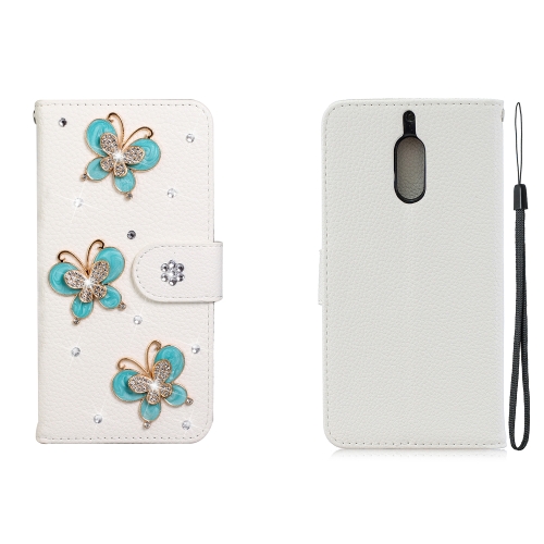 

For Nokia 6 Horizontal Flip Solid Color Rhinestones Leather Case with Card Slot & Wallet & Holder(Three Butterflies)