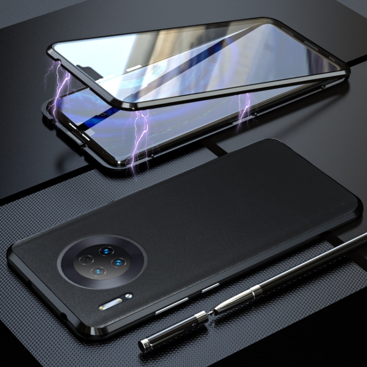 

For Huawei Mate 30 Shockproof Magnetic Attraction Leather Backboard + Tempered Glass Case(Black)