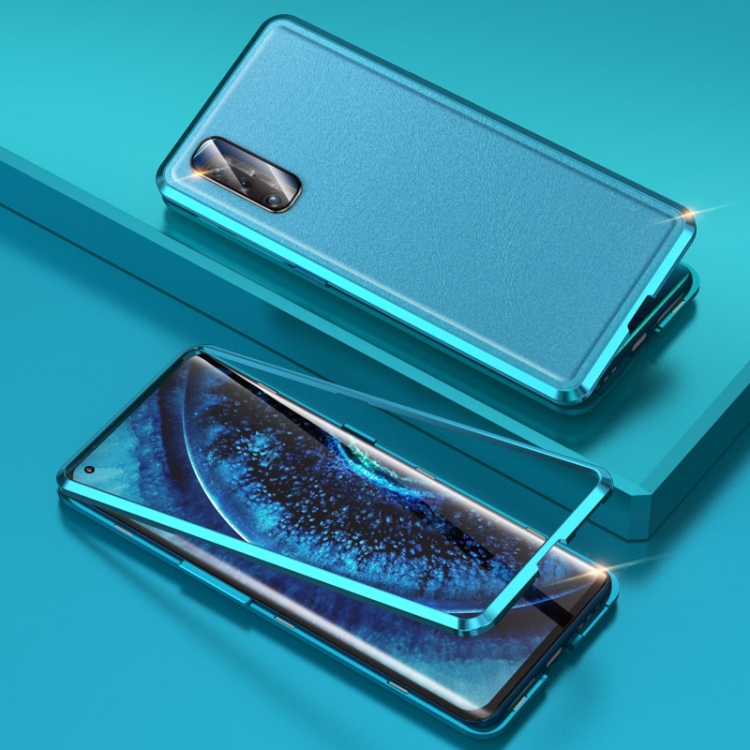 

For OPPO Find X2 Shockproof Magnetic Attraction Leather Backboard + Tempered Glass Case with Camera Lens Protector Film(Blue)