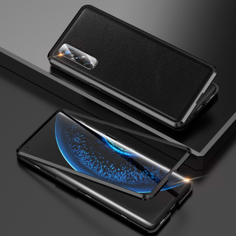 

For OPPO Find X2 Pro Shockproof Magnetic Attraction Leather Backboard + Tempered Glass Case with Camera Lens Protector Film(Black)