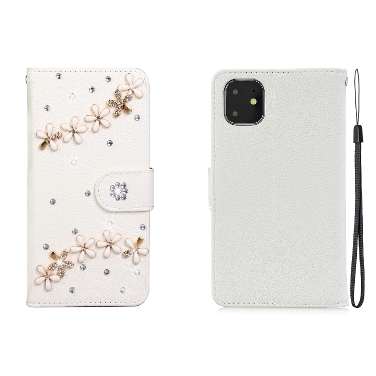 

For iPhone 11 Horizontal Flip Solid Color Rhinestones Leather Case with Card Slot & Wallet & Holder(Top Five Flowers)