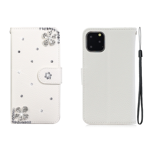 

For iPhone 11 Pro Horizontal Flip Solid Color Rhinestones Leather Case with Card Slot & Wallet & Holder(Diagonal Flower)