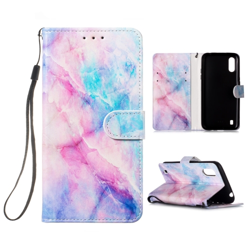 

For Galaxy A01 Painted Pattern Horizontal Flip Leather Case with Holder & Card Slots & Wallet(Pink Blue Marble)