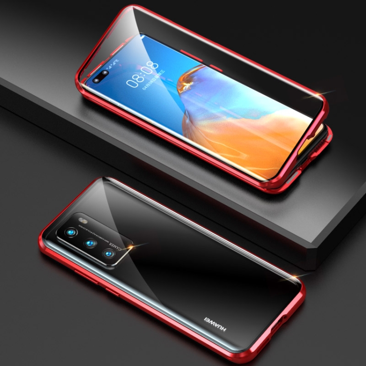 

For Huawei P40 Shockproof Double-sided Tempered Glass Magnetic Attraction Case with Camera Lens Protector Cover(Red)