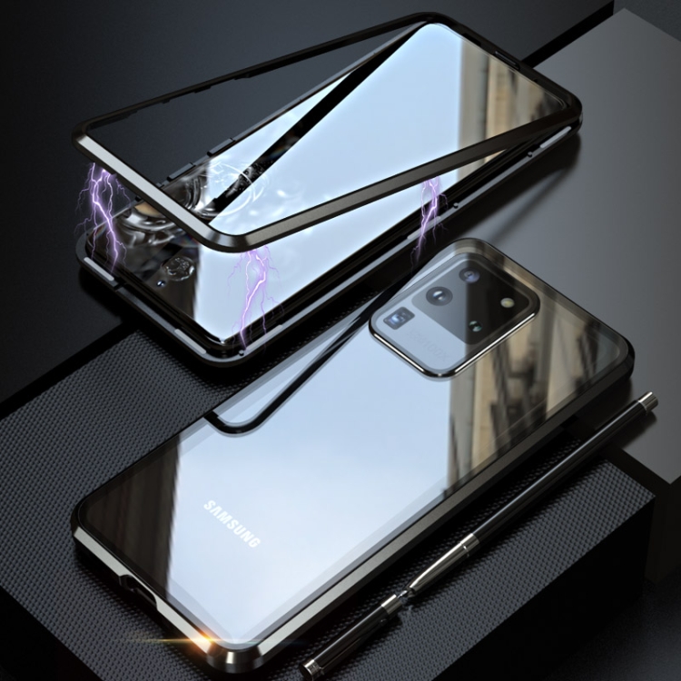 

For Galaxy S20 Ultra Shockproof Single-sided Tempered Glass Magnetic Attraction Case with Black Camera Lens Protector Cover(Black)