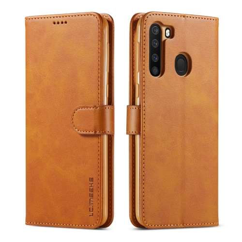

For Galaxy A21 LC.IMEEKE Calf Texture Horizontal Flip Leather Case, with Holder & Card Slots & Wallet & Photo Frame(Brown)