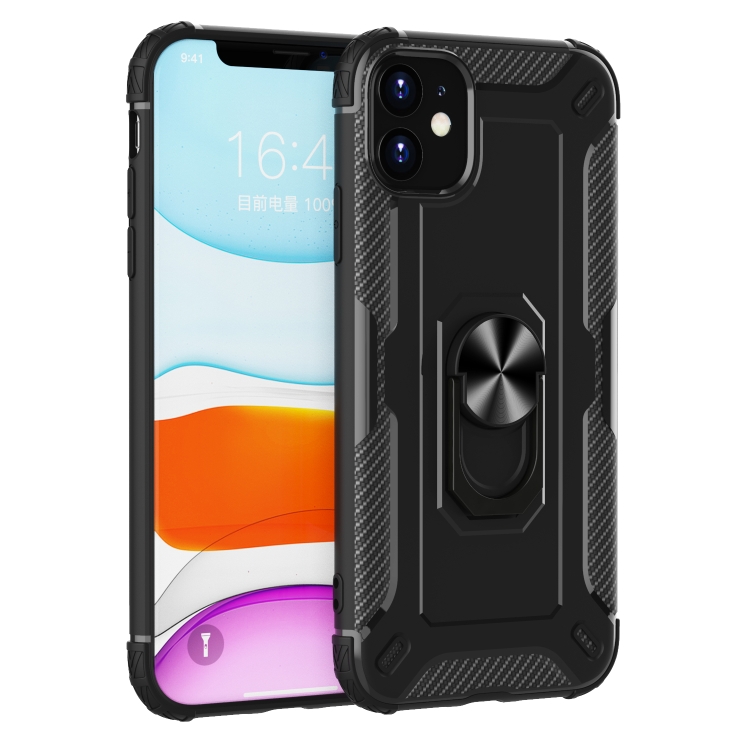 

For iPhone 11 Shockproof Armor TPU Case with Ring Holder(Black)