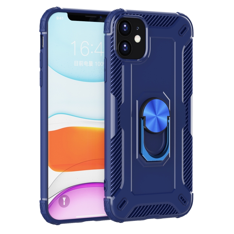 

For iPhone 11 Shockproof Armor TPU Case with Ring Holder(Blue)