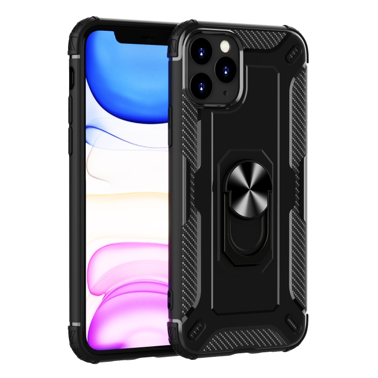

For iPhone 11 Pro Max Shockproof Armor TPU Case with Ring Holder(Black)