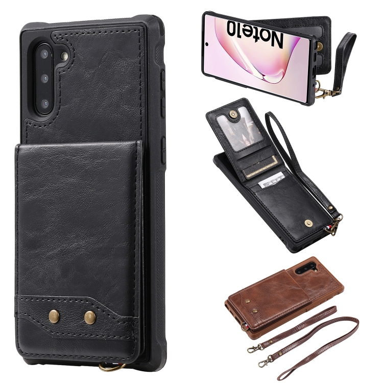 

For Galaxy Note 10 Vertical Flip Shockproof Leather Protective Case with Long Rope, Support Card Slots & Bracket & Photo Holder & Wallet Function(Black)