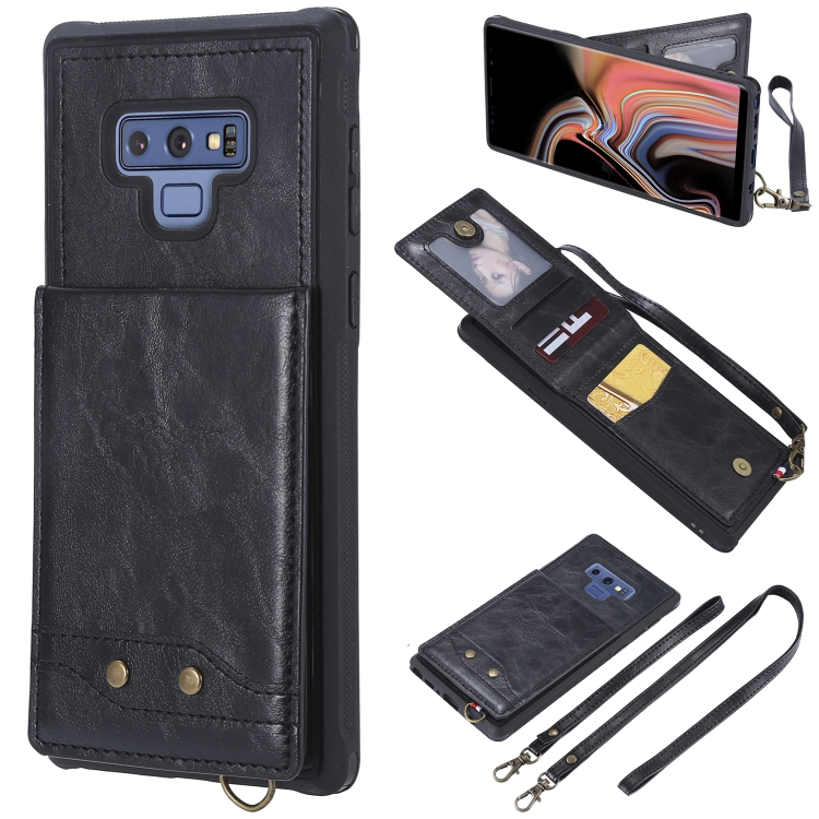 

For Galaxy Note 9 Vertical Flip Shockproof Leather Protective Case with Long Rope, Support Card Slots & Bracket & Photo Holder & Wallet Function(Black)