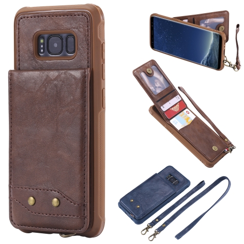 

For Galaxy S8 Vertical Flip Shockproof Leather Protective Case with Long Rope, Support Card Slots & Bracket & Photo Holder & Wallet Function(咖啡)