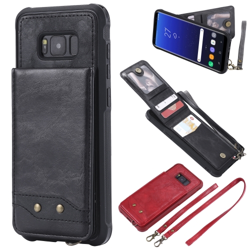 

For Galaxy S8+ Vertical Flip Shockproof Leather Protective Case with Long Rope, Support Card Slots & Bracket & Photo Holder & Wallet Function(Black)