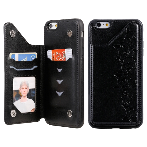 

For iPhone 6 Plus Six Cats Embossing Pattern Protective Case with Holder & Card Slots & Photo Frame(Black)