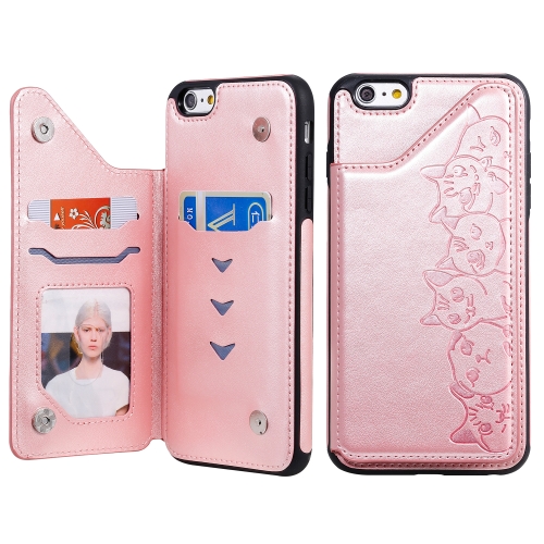 

For iPhone 6 Plus Six Cats Embossing Pattern Protective Case with Holder & Card Slots & Photo Frame(Rose Gold)