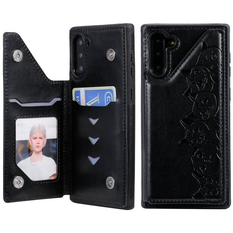 

For Galaxy Note 10 Six Cats Embossing Pattern Protective Case with Holder & Card Slots & Photo Frame(Black)
