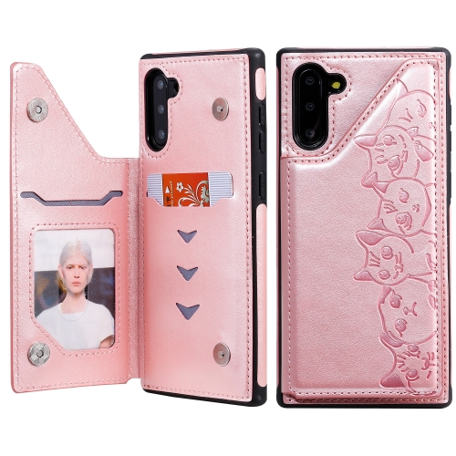 

For Galaxy Note 10 Six Cats Embossing Pattern Protective Case with Holder & Card Slots & Photo Frame(Rose Gold)