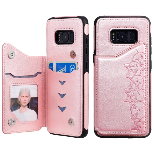 

For Galaxy S8 Six Cats Embossing Pattern Protective Case with Holder & Card Slots & Photo Frame(Rose Gold)