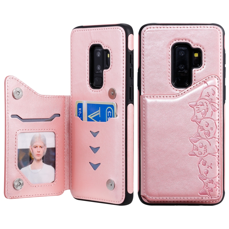 

For Galaxy S9+ Six Cats Embossing Pattern Protective Case with Holder & Card Slots & Photo Frame(Rose Gold)