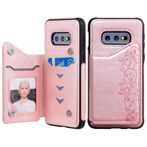 

For Galaxy S10e Six Cats Embossing Pattern Protective Case with Holder & Card Slots & Photo Frame(Rose Gold)