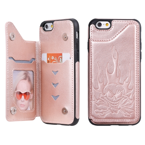 

For iPhone 6s / 6 Skull Head Embossing Pattern Shockproof Protective Case with Holder & Card Slots & Wallet(Rose Gold)