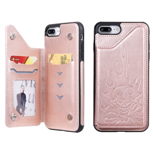 

For iPhone 8 Plus / 7 Plus Skull Head Embossing Pattern Shockproof Protective Case with Holder & Card Slots & Wallet(Rose Gold)