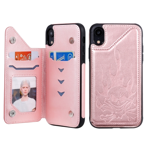 

For iPhone XR Skull Head Embossing Pattern Shockproof Protective Case with Holder & Card Slots & Wallet(Rose Gold)