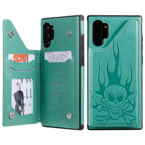 

For Galaxy Note10+ Skull Head Embossing Pattern Shockproof Protective Case with Holder & Card Slots & Wallet(Green)