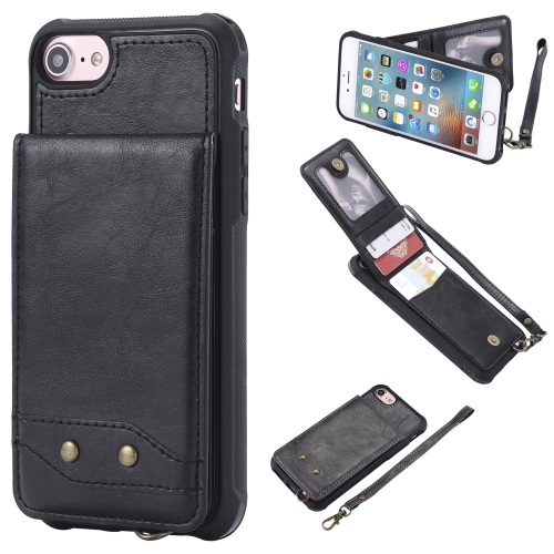 

For iPhone 6 Vertical Flip Shockproof Leather Protective Case with Short Rope, Support Card Slots & Bracket & Photo Holder & Wallet Function(Black)