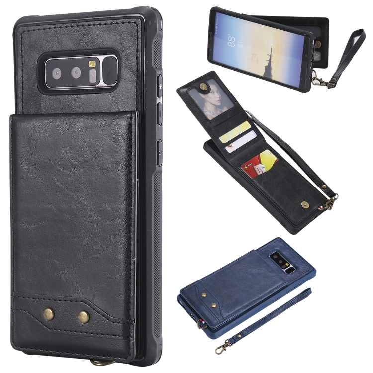 

For Galaxy Note 8 Vertical Flip Shockproof Leather Protective Case with Short Rope, Support Card Slots & Bracket & Photo Holder & Wallet Function(Black)