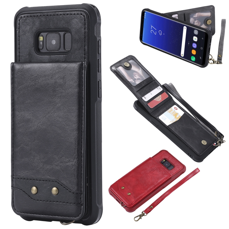 

For Galaxy S8+ Vertical Flip Shockproof Leather Protective Case with Short Rope, Support Card Slots & Bracket & Photo Holder & Wallet Function(Black)