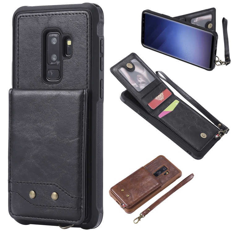 

For Galaxy S9+ Vertical Flip Shockproof Leather Protective Case with Short Rope, Support Card Slots & Bracket & Photo Holder & Wallet Function(Black)