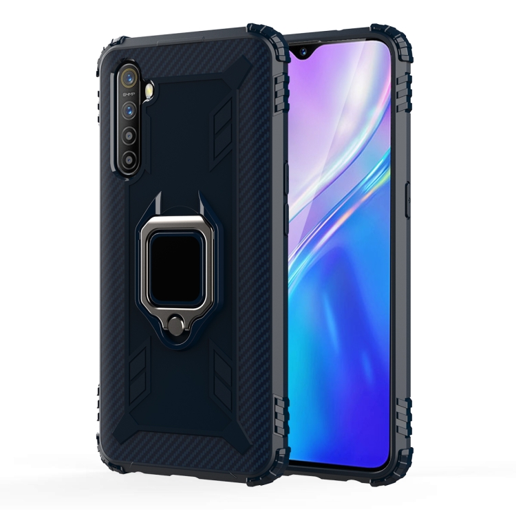 

For OPPO Realme X2 Carbon Fiber Protective Case with 360 Degree Rotating Ring Holder(Blue)