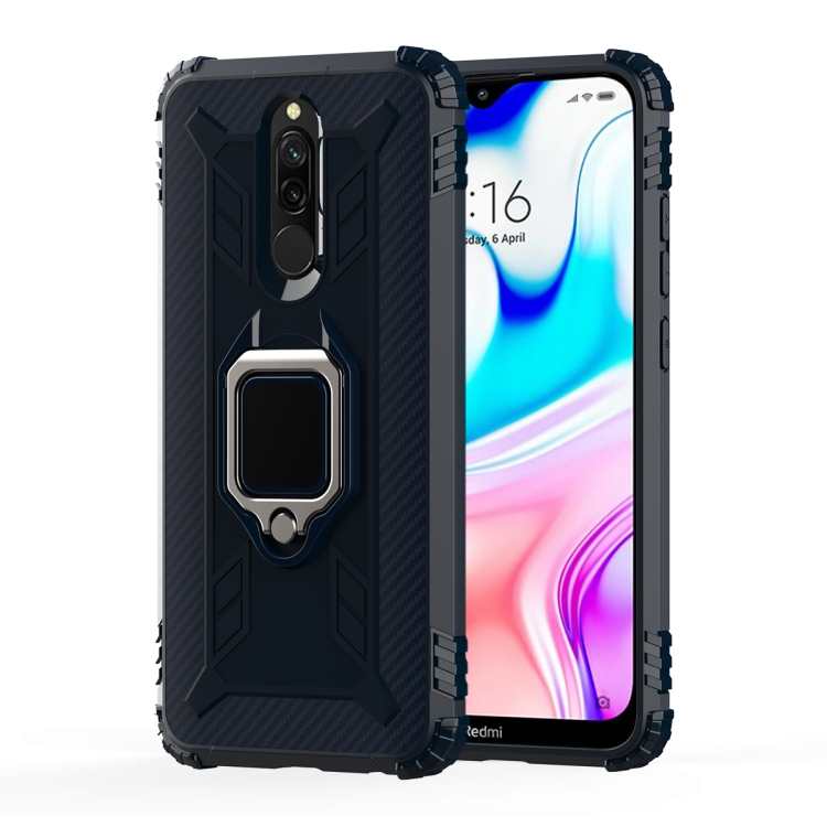 

For Xiaomi Redmi 8A / 8A Dual Carbon Fiber Protective Case with 360 Degree Rotating Ring Holder(Blue)
