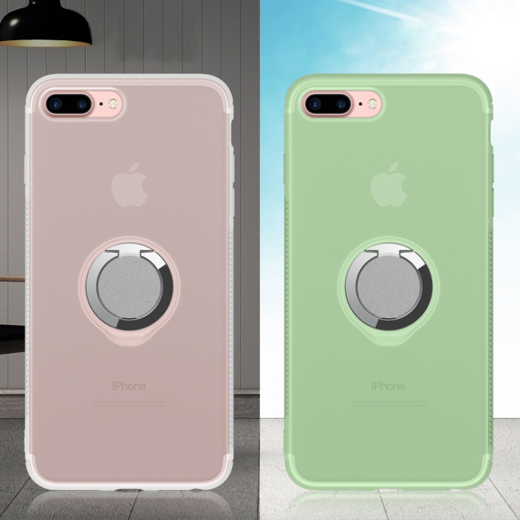 

For iPhone 7 Plus Anti-fall TPU UV Color-changing Mobile Phone Case With Ring Stand(Light Green)