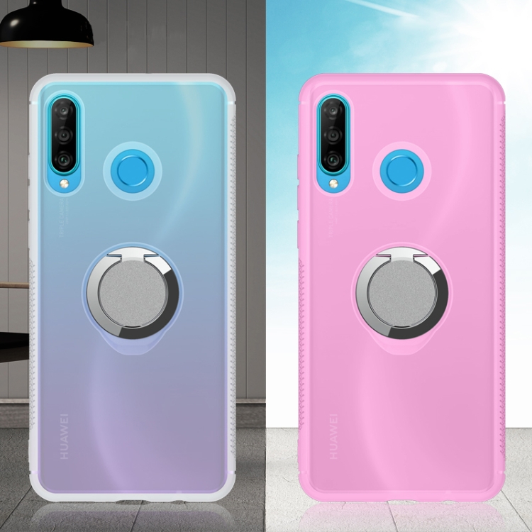 

For Huawei P30 Lite TPU UV Sensor Color Changing Mobile Phone Case with Car Magnetism & Ring Bracket(Pink)