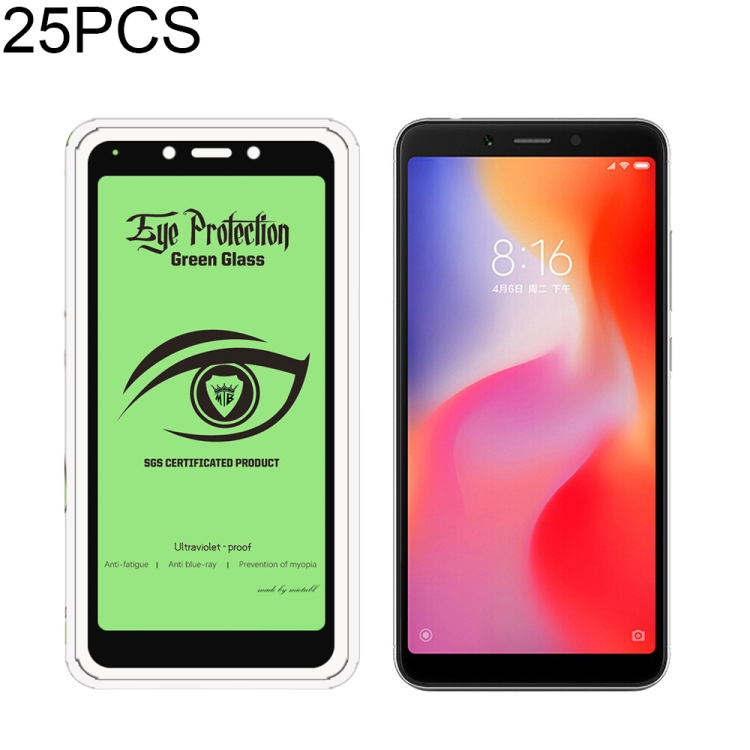 

25 PCS MIETUBL 9H Hardness Eye-caring Anti-glare Green Light Tempered Glass Film for Xiaomi Redmi 6 / 6A