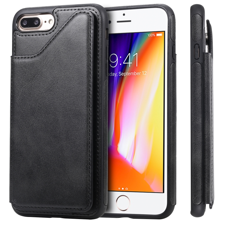 

For iPhone 7 Plus / 8 Plus Shockproof Calf Texture Protective Case with Holder & Card Slots & Frame(Black)