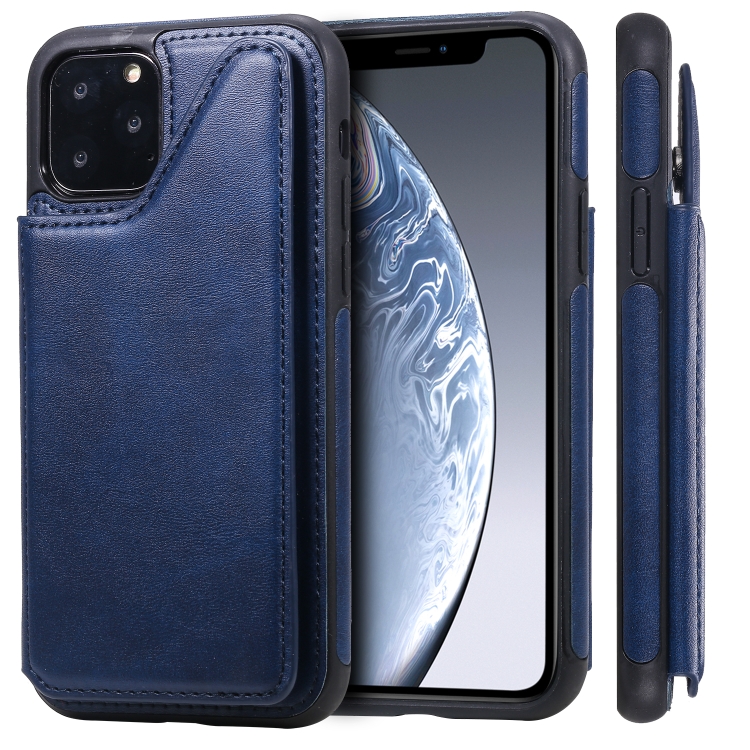 

For iPhone 11 Pro Shockproof Calf Texture Protective Case with Holder & Card Slots & Frame(Blue)